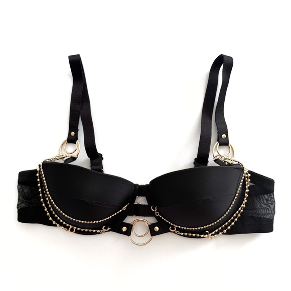 HONEY BIRDETTE SANA BLACK GOLD CIRCLE HANGING CHAIN PUSH-UP BALCONETTE BRA - Picture 5 of 10